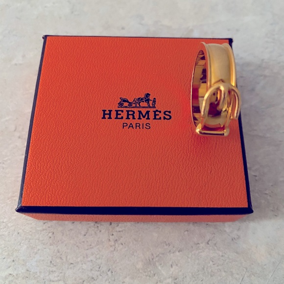 Authentic HERMES Gold Plated Belt Buckle Scarf Ring - Vintage - Picture 4 of 9